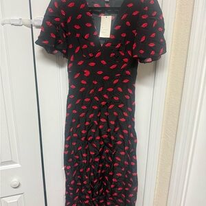 a new day Black Midi Dress with Red Lip Pattern